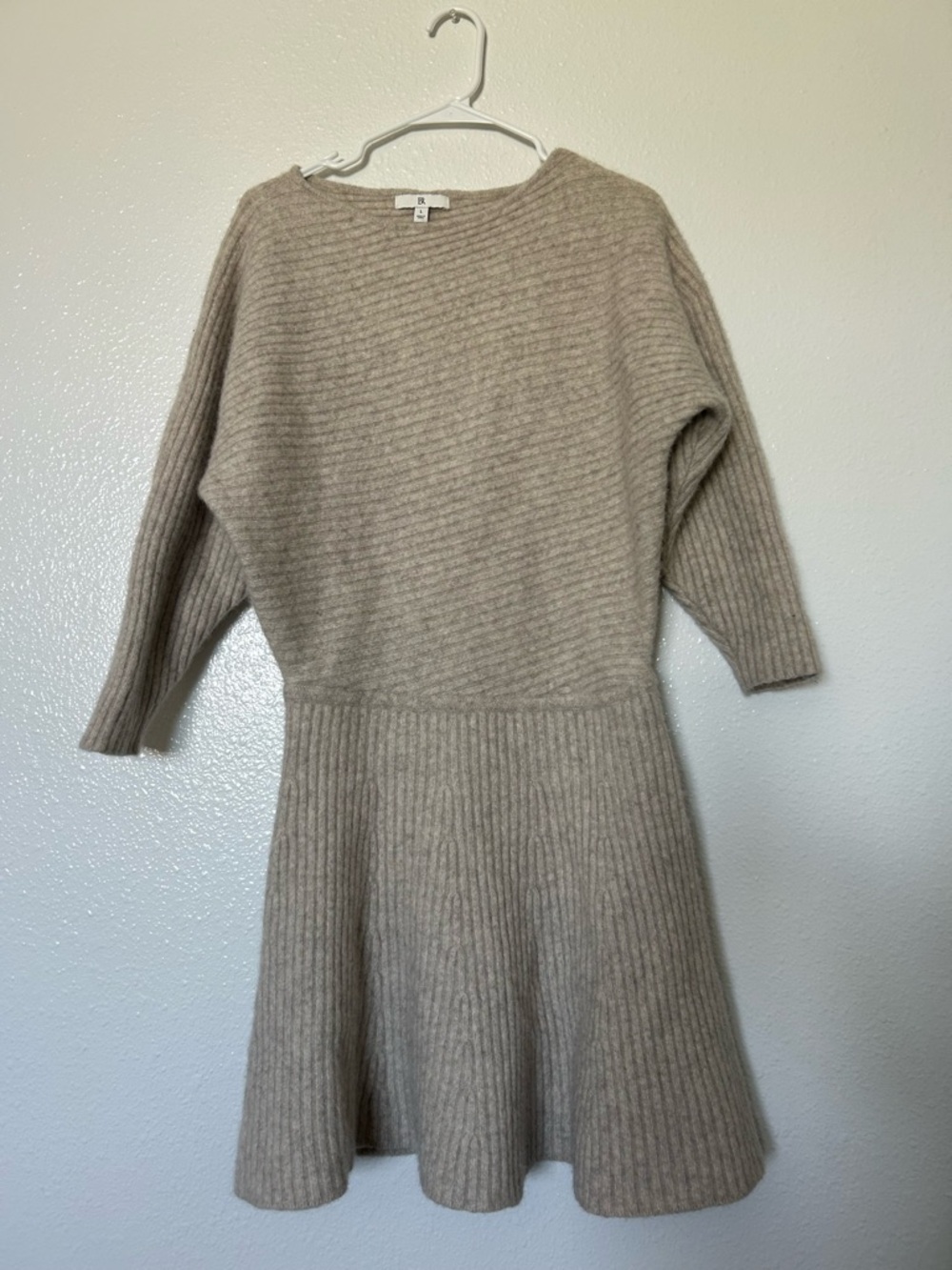 Banana Republic Taupe Ribbed Long-Sleeve Knit Dress